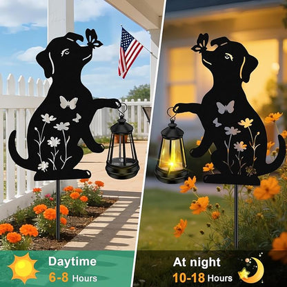 ZFNN Solar Garden Statues Dog Decor - Outdoor Metal Lantern Silhouette Stake, Waterproof Solar Lights for Yard Patio Lawn Pathway Art Decoration, Unique Gardening Gifts for Women Mom Dog Lovers 2Pack