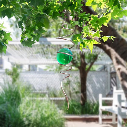 Aoedelyart Wind Spinner Tail Gazing Ball Spiral Decorative Wind Spinners Sun Catcher 11inch Tail and 2 inch Glass Orb. Indoor Outdoor Garden Decoration Wind Spinner Stabilizer -13 inch Height (Green)