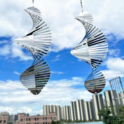 Hanging Wind Spinners,3D Spiral Highly Reflective Stainless Steel Metal Wind Spinner Outdoor Garden Decor,Bird Devices Deterrent to Scare Away Yard Birds12in 2Pcs