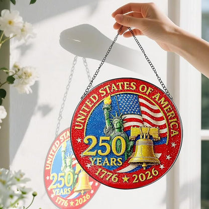 250th Anniversary America SunCatcher with Freedom Flag Designs 1776-2026 Years Round Acrylic Ornament,Independence Day Garden Decor,July 4th Sun Catcher Hanging for Home Party Supplies