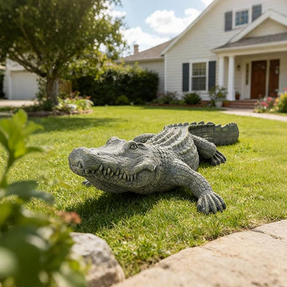 DiliComing Garden Decor Large Alligator Statue - 34 Inch Gray Resin Crocodile Outdoor Decor Swamp Themed Lawn & Yard Decoration Durable Outdoor Garden Statues Gifts