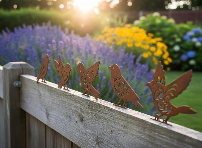 Aimto 5PCS Rusty Birds Decoration,Metal Birds Garden Decor for Outside,Outdoor Bird Wall Decor,Metal Birds Craft Statue Ornaments - Garden Sculptures,Outdoor and Yard Art, Lawn Ornaments