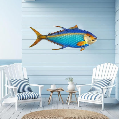LIFFY Metal Fish Wall Decor,36" Large Tuna Wall Art with Led Lights,Indoor Outdoor Mounted Nautical Hanging Decorations for Home Garden Patio,Gift for Coastal Decor & Ocean Lover