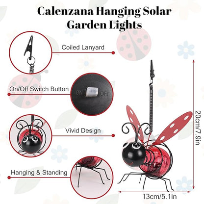 Calenzana Red Ladybug Outdoor Solar Garden Light, Waterpoof Hanging Solar Light for Yard Patio Backyard Porch, Gifts for Women Mom Grandma