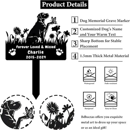 Custom Labrador Dog Memorial Grave Marker,Personalized Metal Flora Dog Memorial Stake,Dog Memorial Plaque Burial Stake Engraved Sign,Sympathy Grave Stake for Lost Dog,Dog Statue Headstone