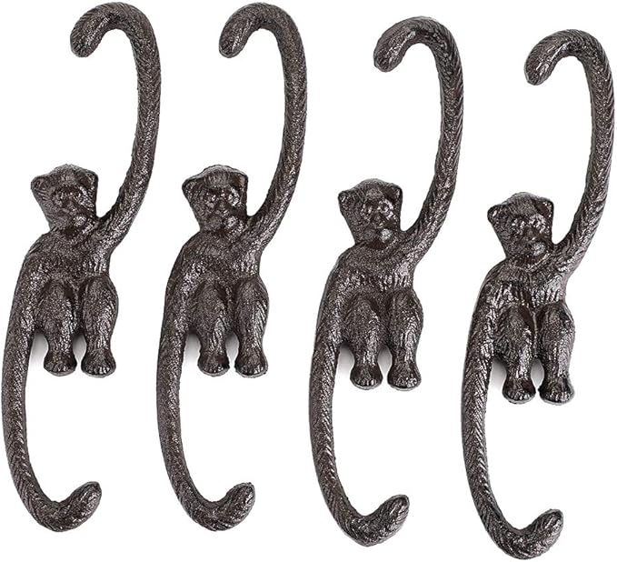 OwnMy Set of 4 Heavy Duty Cast Iron S Monkey Hooks - 8 Inch Decorative Metal Hanging Hooks S Shaped Hanging Brackets for Garden, Indoor Outdoor Home Decor