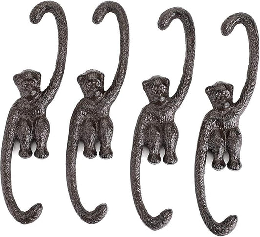 OwnMy Set of 4 Heavy Duty Cast Iron S Monkey Hooks - 8 Inch Decorative Metal Hanging Hooks S Shaped Hanging Brackets for Garden, Indoor Outdoor Home Decor
