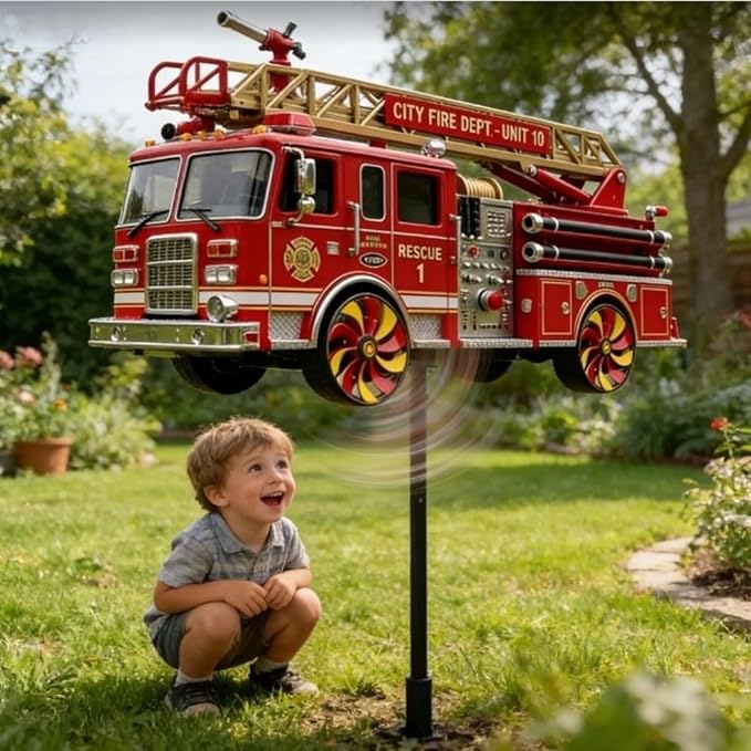 Fire Truck Garden Wind Spinner, Decorative Fire Truck Wind Spinner Outdoor Garden Art, Yard Decor Outdoor/Indoor Decoration, Dynamic Art Hanging Sculpture, for Women, Mom, Men, Dad