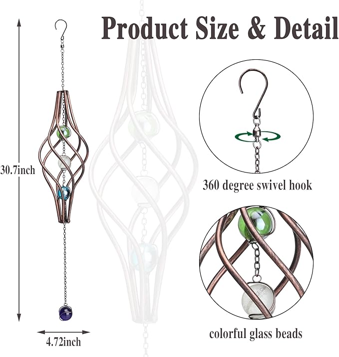 WONDER GARDEN Wind Spinner-Wind Spinners Outdoor - Hanging 360 Degree Swivel Wind Sculpture & Spinners with Colorful Glass Bead for Garden Outdoor Decor or Gift