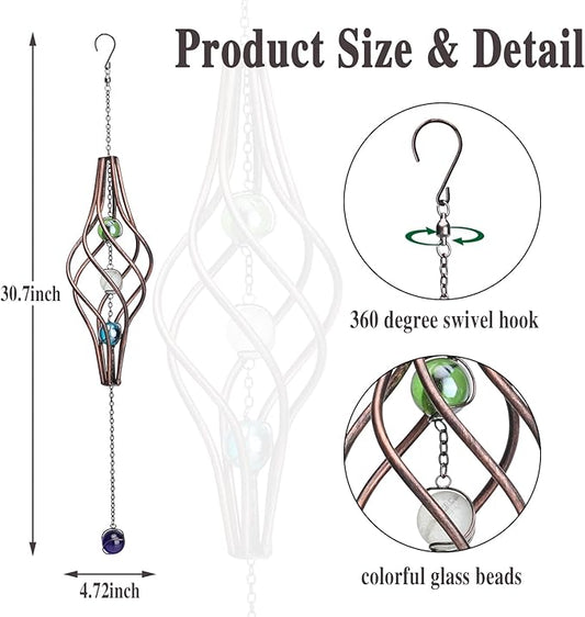 WONDER GARDEN Wind Spinner-Wind Spinners Outdoor - Hanging 360 Degree Swivel Wind Sculpture & Spinners with Colorful Glass Bead for Garden Outdoor Decor or Gift
