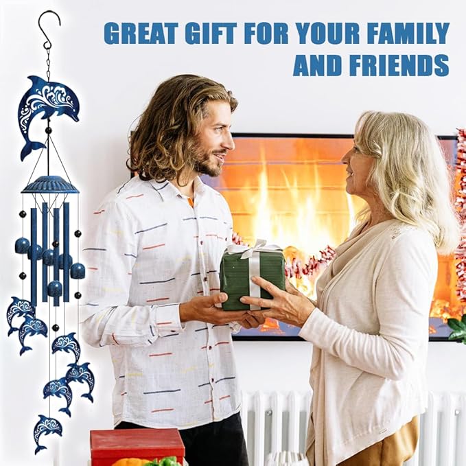 OLYCRAFT Dolphin Wind Chimes Outdoors Wind Chime Sympathy Memorial Windchime Iron Windchime Memorial Presents Summer Ocean Hanging Windbell for Patio Backyard Home Garden Pendant Decoration