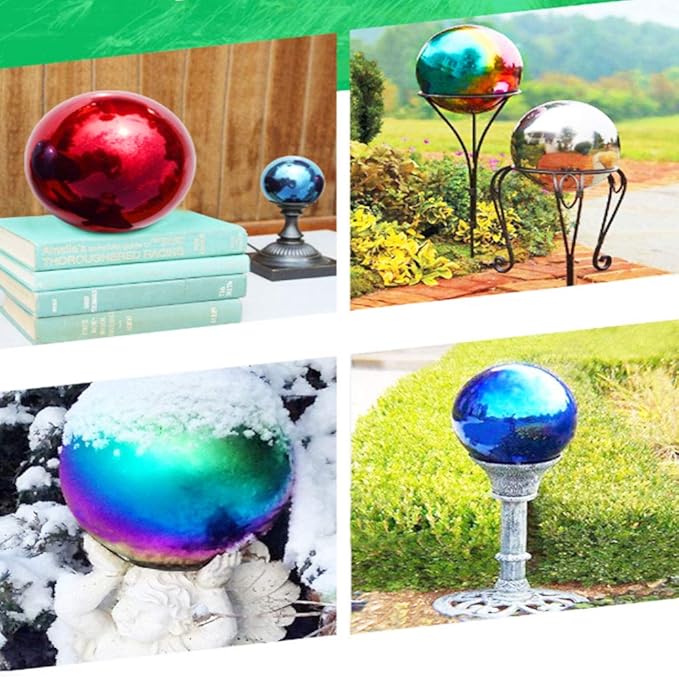 Stainless Steel Gazing Ball, 6 Pcs 50-150 mm Multi-Colour Mirror Polished Hollow Ball Reflective Garden Sphere, Pre-Drilled Gazing Globe for Home Garden Ornament Decorations
