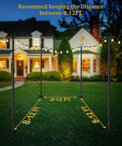 2 Pack 10FT String Light Poles for Outdoor Decor, Sturdy Light Pole with Fork, Adjustable Metal Posts for Outside Patio, Backyard, Deck, Garden, Party, Wedding