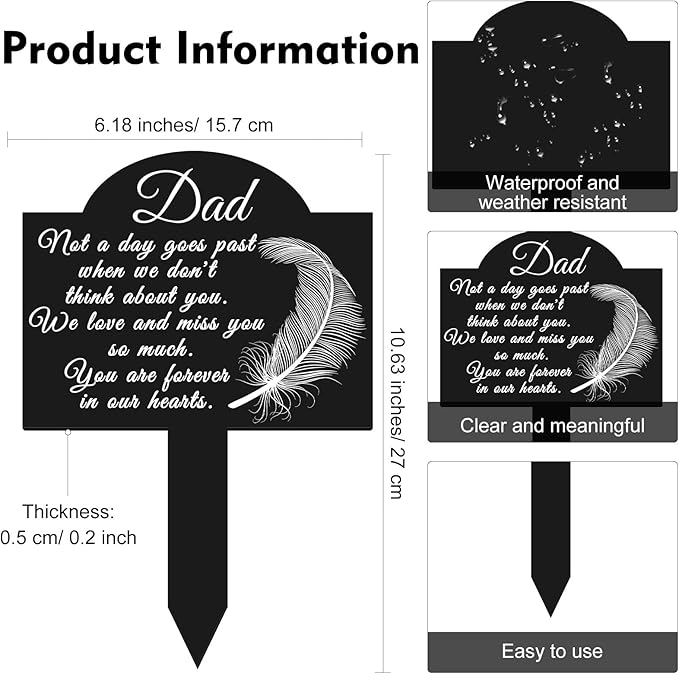 Roowest Cemetery Grave Decorations Acrylic Memorial Stakes Grave Stake Markers Sympathy Garden Plaque Waterproof Remembrance Sympathy Gift for Cemetery Graveside Outdoors Yard(Dad)