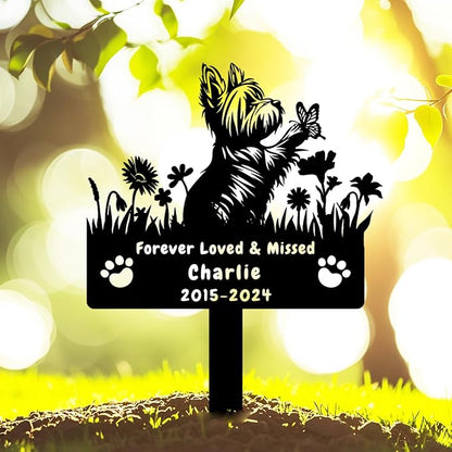 Custom Yorkshire Terrier Dog Memorial Grave Marker,Personalized Metal Flora Dog Memorial Garden Stake,Dog Memorial Plaque Burial Stake Engraved Sign,Sympathy Stake for Lost Dog,Dog Headstone