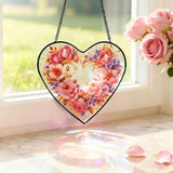 Heart - Shaped Pink Rose Stained Glass Window Hanging, 25cm/9.8in Sun Catcher for Home Garden Decor, Gift for Valentine's Day, Mother's Day (Rose)
