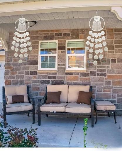 Capiz Shell Wind Chime—Handcrafted White Shell Wind Chime Suitable for Indoor/Outdoor Garden Decoration. Capiz Winds Chimes Hanging Ornament.