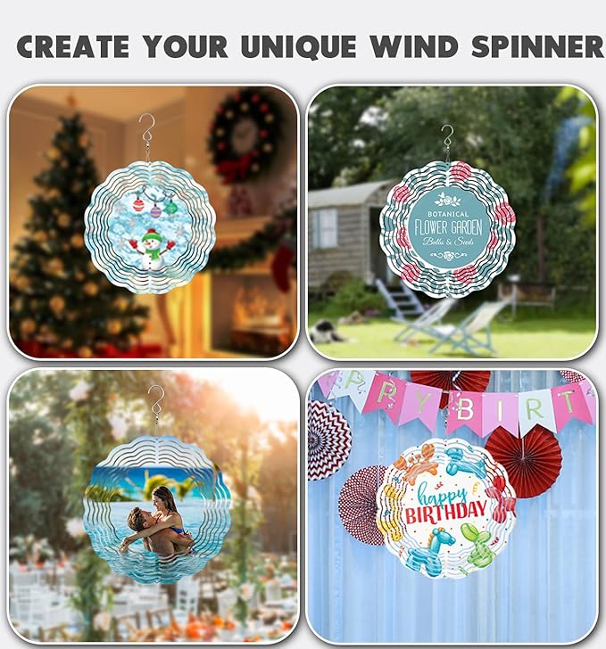 10 Pack 10 inch Wind Spinner Blanks, 2 Sided Printable Stainless Steel Metal Wind Powered Kinetic Sculpture for Yard and Garden