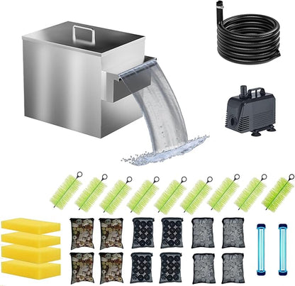 Carefree Fish Koi Pond Filter Box Stainless Steel Garden Water Waterfall Filtration Outdoor Horse Equipment Pool Filter System with Water Pump(Patent No.:US D1067273S)