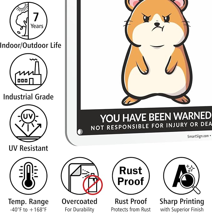 SmartSign Funny Beware Of Hamsters Warning Sign - 10"x7", 40 mil Laminated Rust-free Aluminum - Metal Signs for Wall Decor, Outdoors, Patio, Gifts, Cafe, Bar, Kitchen - Hamsters Theme, Made in USA