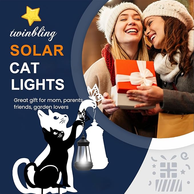 twinbling Black Cat Yard Decorations Outdoor - Solar Lights Outdoor Garden Decor Stake with Butterfly Decorative Metal Housewarming Ornament for Pathway Lawn Patio – Unique Gift for Woman Mom Grandma