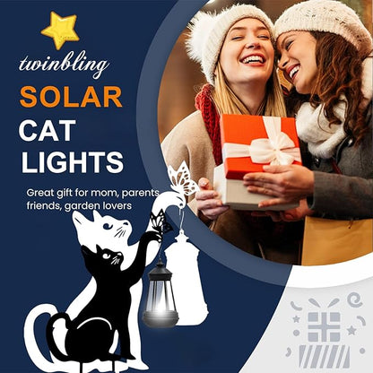 twinbling Black Cat Yard Decorations Outdoor - Solar Lights Outdoor Garden Decor Stake with Butterfly Decorative Metal Housewarming Ornament for Pathway Lawn Patio – Unique Gift for Woman Mom Grandma