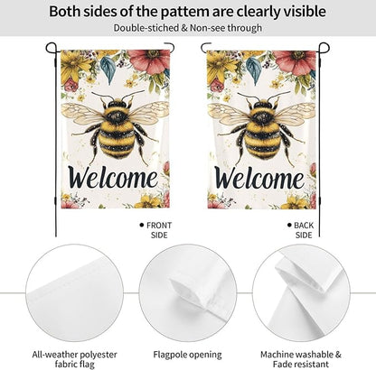 Bee Welcome Garden Flags 12×18 Inch Double Sided Decorative Yard Banner Seasonal Flag for Outdoor Outside Decor