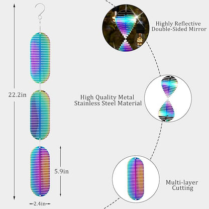 Wind Spinners Outdoor Garden Decor, Metal 3D Reflective Wind Spinner Stainless Steel Hanging Ornament for Outside Patio Garden Yard Porch Decorations, Gifts for Women Men, Colorful