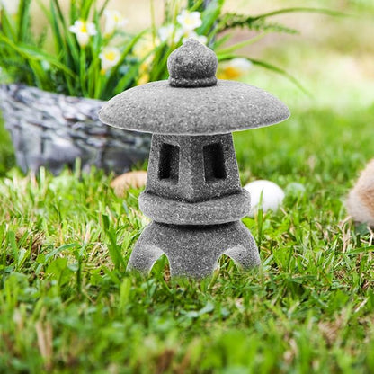 Japanese Style Stone Lantern Pagoda Garden Statue Miniature Landscape Ornament for Bonsai and Aquarium Decor, Small Snow-Inspired Round Lantern Micro Garden Sculpture
