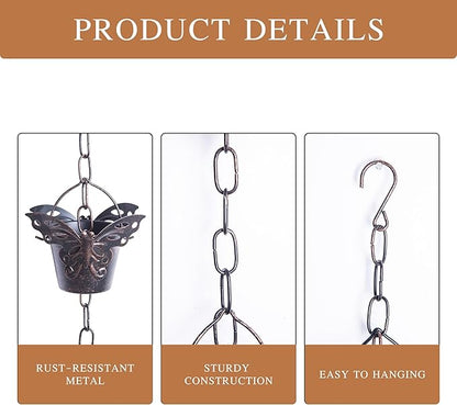 TZSSP Rain Chain, Iron Rain Chains-12 Cups,8FT Gutter Rain Chain,Adjustable Rain Catcher Chain for Outdoor Garden Decor,Replacement Downspout for Gutters,Butterfly