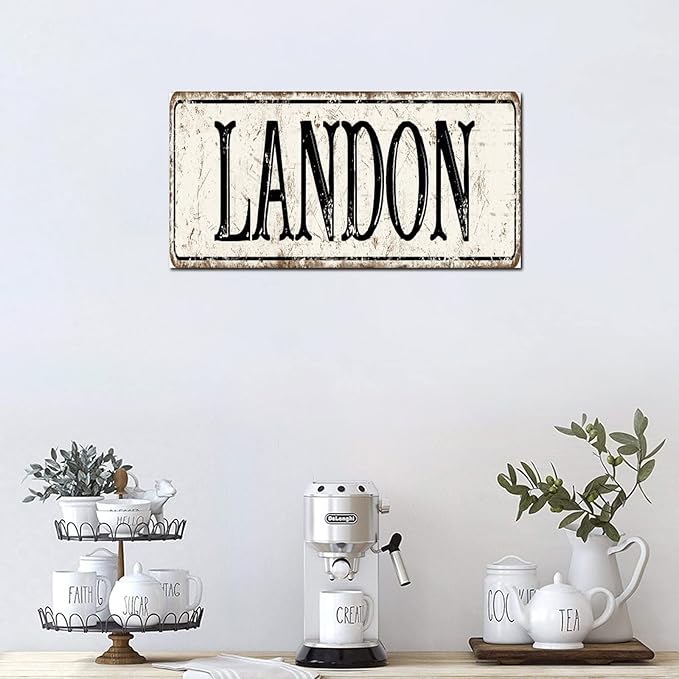 Madcolitote Vintage Country Landon Wood Sign Landon Street Custom Signs Outdoor Metal Rustic Wooden Wall Art Farmhouse Wall Decor Kitchen Home Decor Signs Wall Hanging Sign 6x12in
