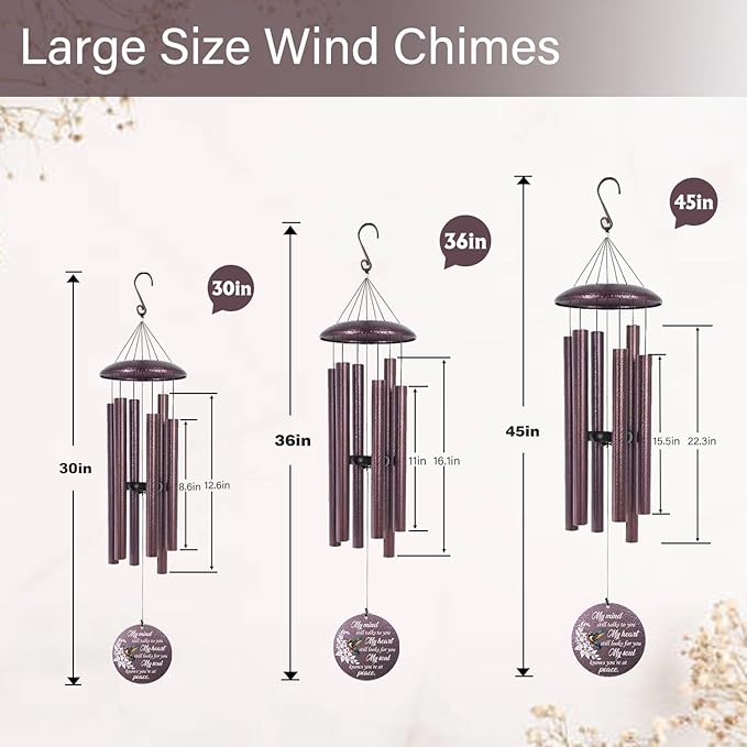 ASTARIN 36" Large Deep Tone Personalized Sympathy Wind Chimes, Memorial Wind Chime for Loss of Mother Father Loved One, Bereavement Gifts Decor Outdoor Patio Garden Graveyard, Produced in USA