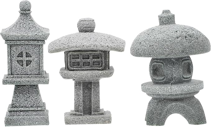 Kisangel 3Pcs Miniature Sandstone Pagoda Garden Statues - Japanese Lanterns for Outdoor Decor Zen Aquarium Landscape Ornament