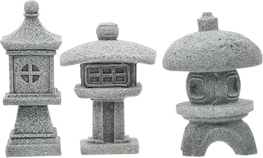 Kisangel 3Pcs Miniature Sandstone Pagoda Garden Statues - Japanese Lanterns for Outdoor Decor Zen Aquarium Landscape Ornament