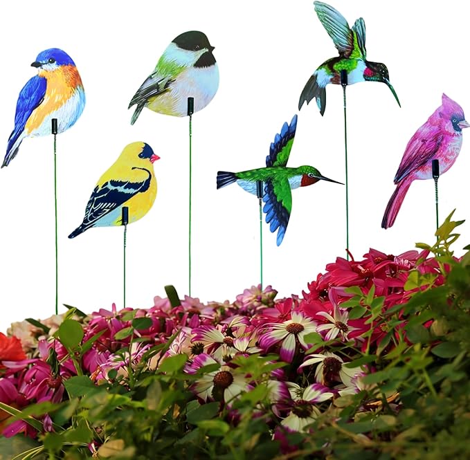 24PCS Bird Garden Stakes Decoration, 2D Flat Vibrant Bird Yard Decoration, Durable Weather Resistant Spring Garden Decorations for Crafts Outdoor Wall Patio Plant Yard Decor