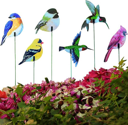24PCS Bird Garden Stakes Decoration, 2D Flat Vibrant Bird Yard Decoration, Durable Weather Resistant Spring Garden Decorations for Crafts Outdoor Wall Patio Plant Yard Decor