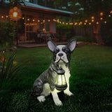 Outdoor Boston Terrier Dog Statue with Interchangeable Welcome Sign and Detachable Solar Lantern –LED Light Garden Dog Sculpture Décor Garden Statue Outdoor Dog Statue for Yard Gift