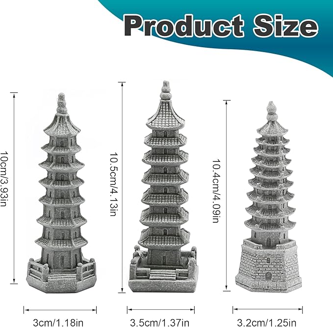 Saihisday 3PCS Mini Pagoda Sandstone Sculpture, Chinese Zen Pagoda Figurines for Garden, Office Home Desktop Decor
