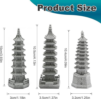 Saihisday 3PCS Mini Pagoda Sandstone Sculpture, Chinese Zen Pagoda Figurines for Garden, Office Home Desktop Decor