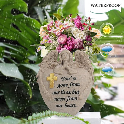 Angel and Cross Cemetery Cemetery Memorial Vase, Cemetery Flower Grave,2-Piece Angel Cemetery vase with Iron Spikes,Garden Decoration， Memorial Gift for Lost Love (3 Granite)