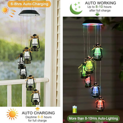 Solar Wind Chime for Outside,Color Changing Solar Lights Windchime Outdoor,Hanging Lantern Decoraition for Patio,Porch,Yard,Dangler Mobiles