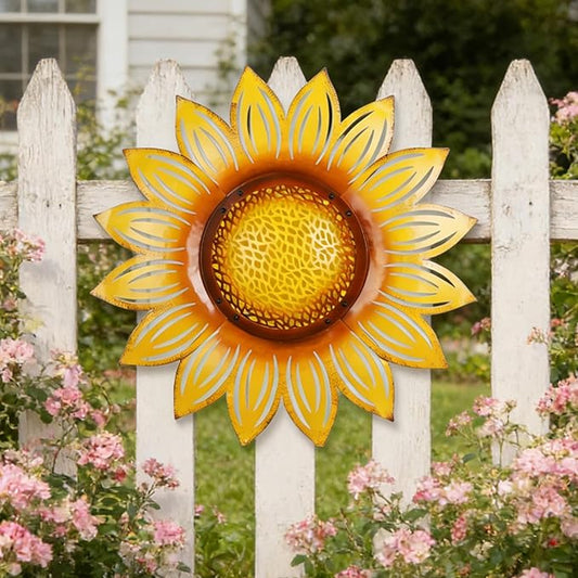 JJALIGHTS Metal Sunflower Decor Outdoor Wall Art -23 Inch Larger Size Metal Flower Wall Decor for Patio Garden Fence Home Bedroom Living Room Kitchen Bathroom, Thoughtful Gift, Housewarming Gift