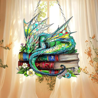 Dragon Books Bookish Acrylic Suncatcher, Book Suncatchers for Window Hangings, Bookish Gifts for Readers Book Lovers Bookworm, Gift for Mother's Day, Women, Mom, Wife, Grandma