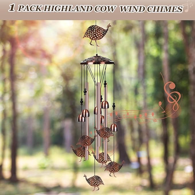 Briwooody Guinea Fowl Wind Chimes for Outside Guinea Fowl Gifts for Women Mom Metal Wind Chimes Memorial Birthday Decor for Outdoors Patio Garden Porch Yard Home Decoration