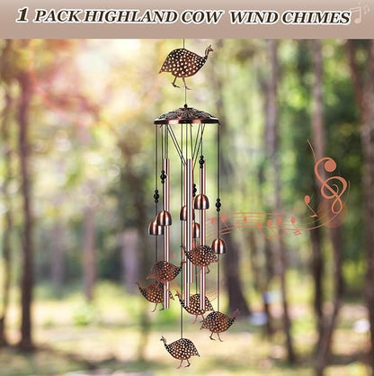 Briwooody Guinea Fowl Wind Chimes for Outside Guinea Fowl Gifts for Women Mom Metal Wind Chimes Memorial Birthday Decor for Outdoors Patio Garden Porch Yard Home Decoration