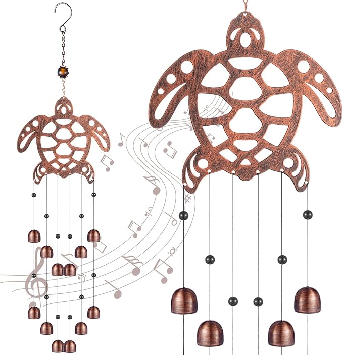 Cinnvoice 24 Inch Metal Wind Chimes Decor for Outside Garden Birthday Gift for Women Men Bronze Windchimes Pet Memorial Gift with 12 Bell for Patio Yard Lawn Housewarming Front Yard(Sea Turtle)