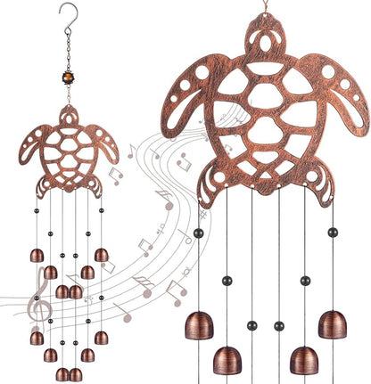 Cinnvoice 24 Inch Metal Wind Chimes Decor for Outside Garden Birthday Gift for Women Men Bronze Windchimes Pet Memorial Gift with 12 Bell for Patio Yard Lawn Housewarming Front Yard(Sea Turtle)