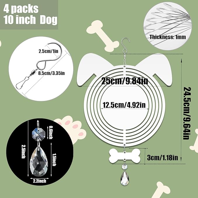 4Pack 10 inch Sublimation Wind Spinner Blanks 3D Aluminum Metal Wind Sculpture Kinetic Spinners for Yard and Garden Indoor Art Ornaments Hanging Decoration (Dog)