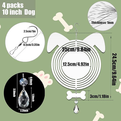 4Pack 10 inch Sublimation Wind Spinner Blanks 3D Aluminum Metal Wind Sculpture Kinetic Spinners for Yard and Garden Indoor Art Ornaments Hanging Decoration (Dog)