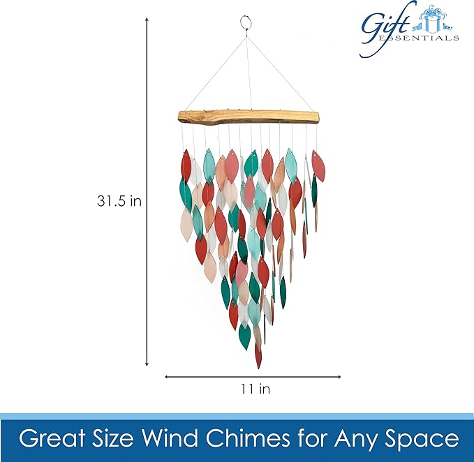 Blue Handworks Deluxe Coral & Teal Waterfall & Driftwood Chime, Sandblasted Glass and Found Wood Handcrafted Wind Chime
